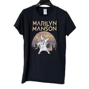 Marilyn Manson Women’s Rare Black Unicorn Dabbing Short Sleeve Shirt Sz L